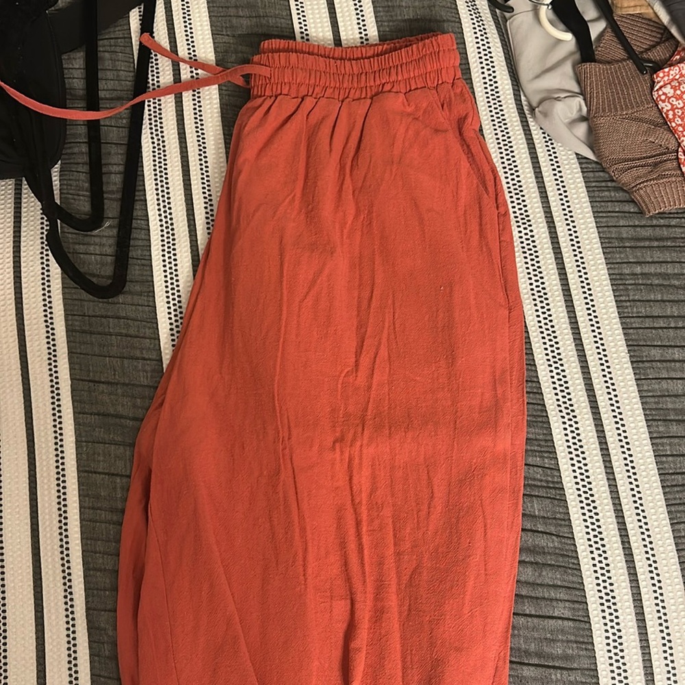 brunt orange linen joggers